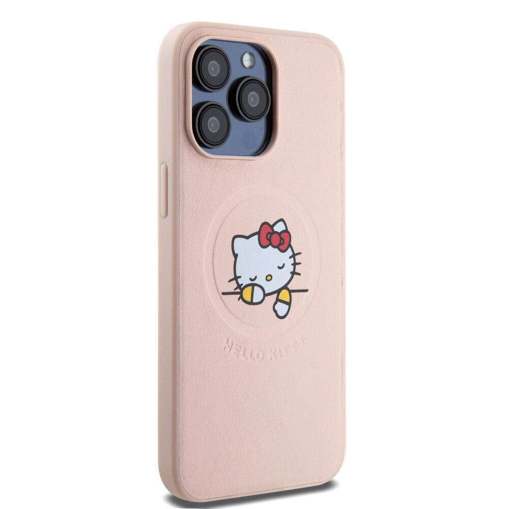 Apple iPhone 15 Uyumlu Pro Uyumlu Max Uyumlu Kılıf Hello Kitty Orjinal Lisanslı M-safe Şarj Özellikli Baskı Logolu Uyuyan Kitty Deri Kapak - 10