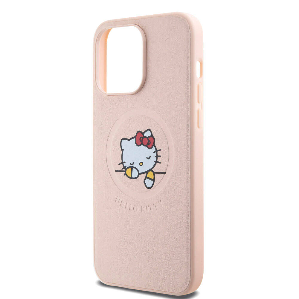 Apple iPhone 15 Uyumlu Pro Uyumlu Max Uyumlu Kılıf Hello Kitty Orjinal Lisanslı M-safe Şarj Özellikli Baskı Logolu Uyuyan Kitty Deri Kapak - 12
