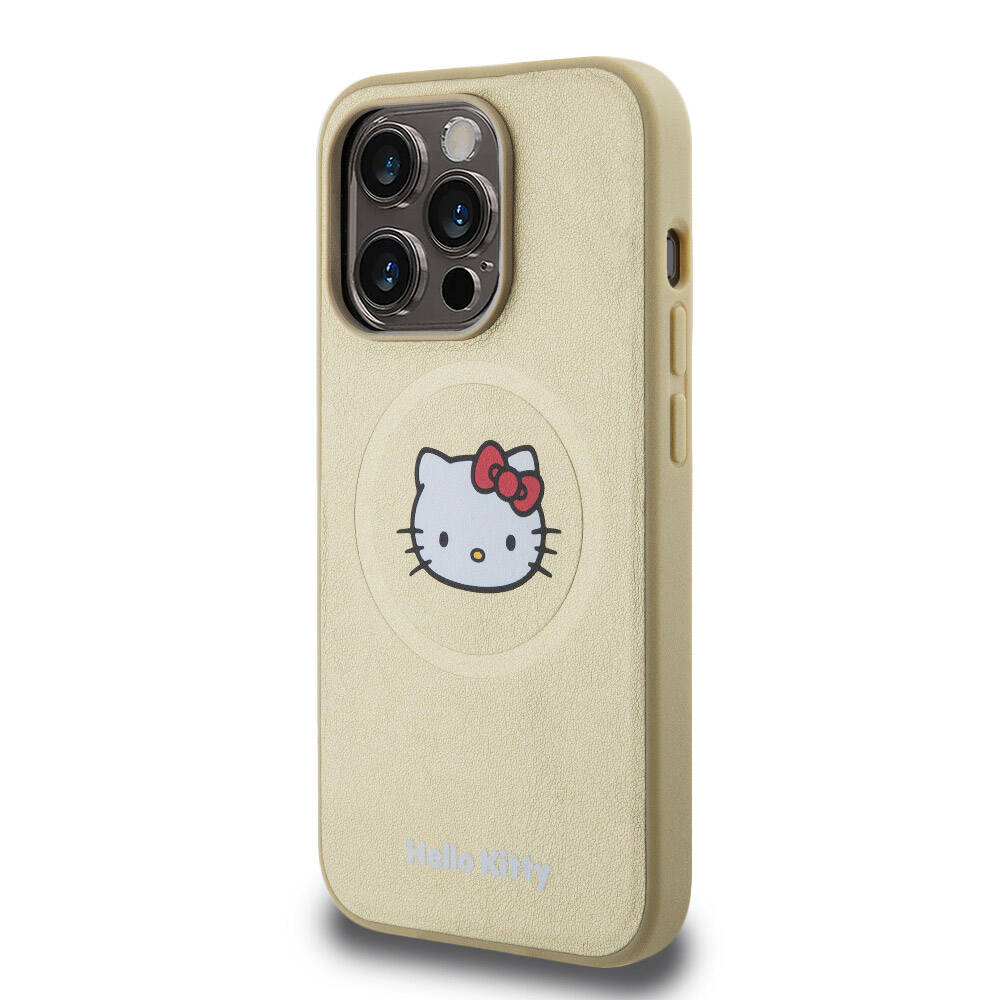 Apple iPhone 15 Uyumlu Pro Uyumlu Kılıf Hello Kitty Orjinal Lisanslı M-safe Şarj Özellikli Kitty Head Deri Kapak - 1
