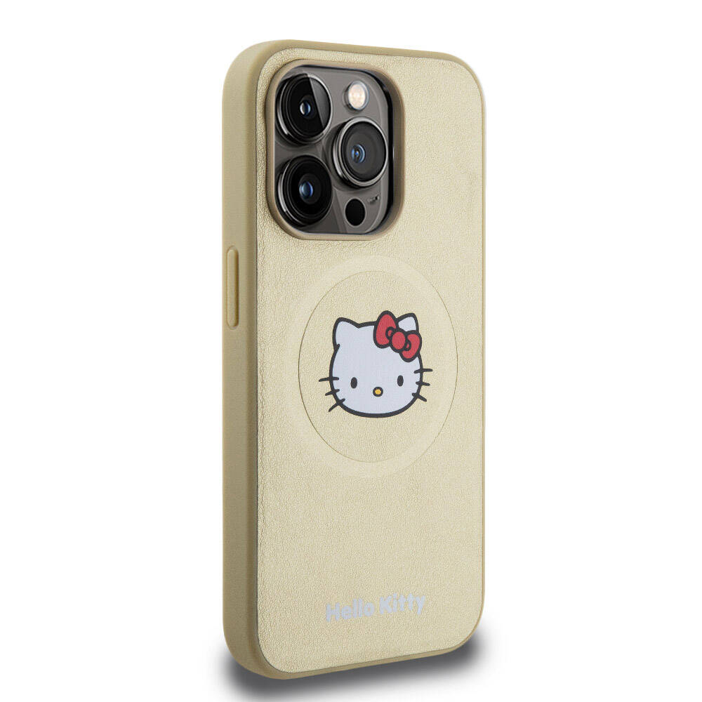 Apple iPhone 15 Uyumlu Pro Uyumlu Kılıf Hello Kitty Orjinal Lisanslı M-safe Şarj Özellikli Kitty Head Deri Kapak - 3