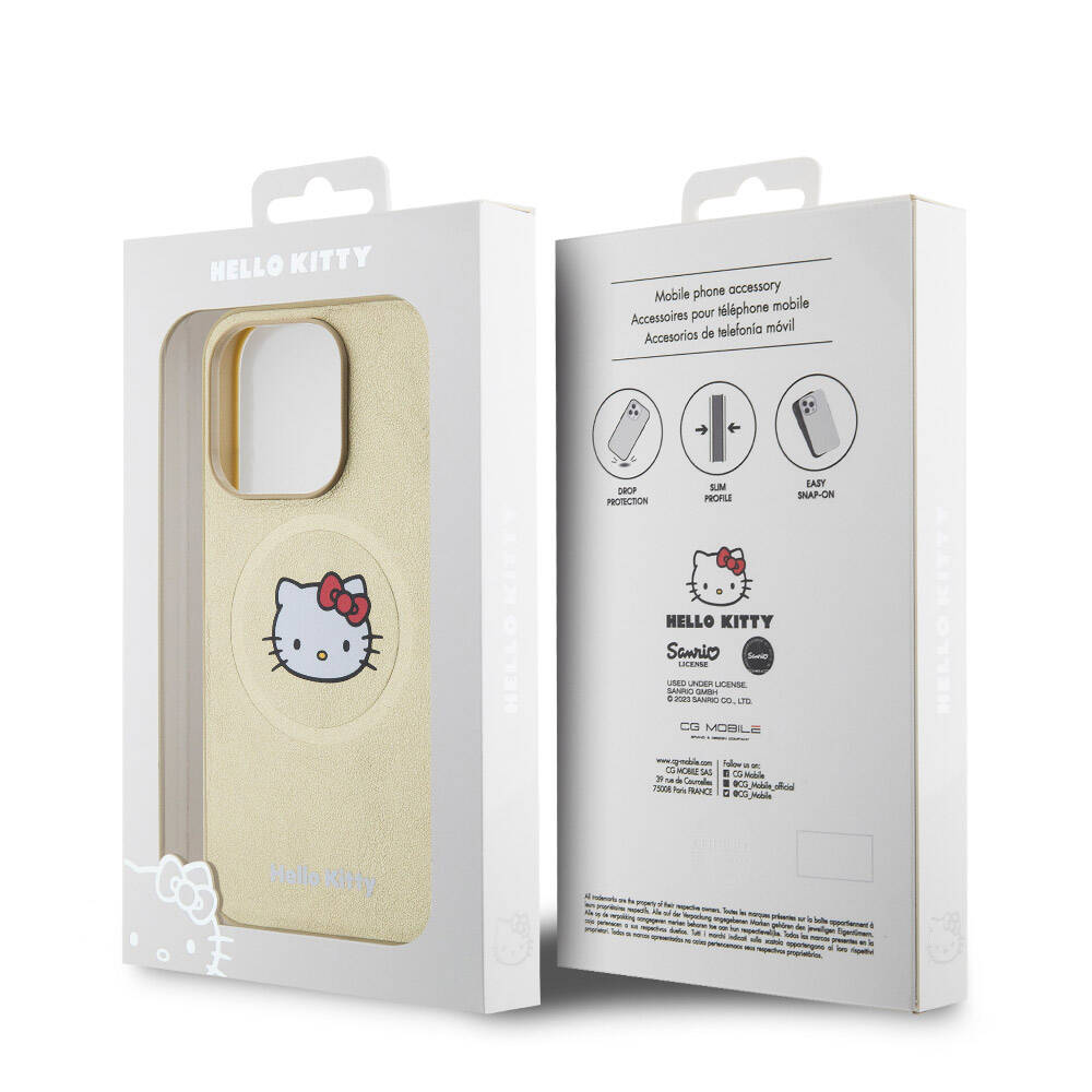 Apple iPhone 15 Uyumlu Pro Uyumlu Kılıf Hello Kitty Orjinal Lisanslı M-safe Şarj Özellikli Kitty Head Deri Kapak - 6