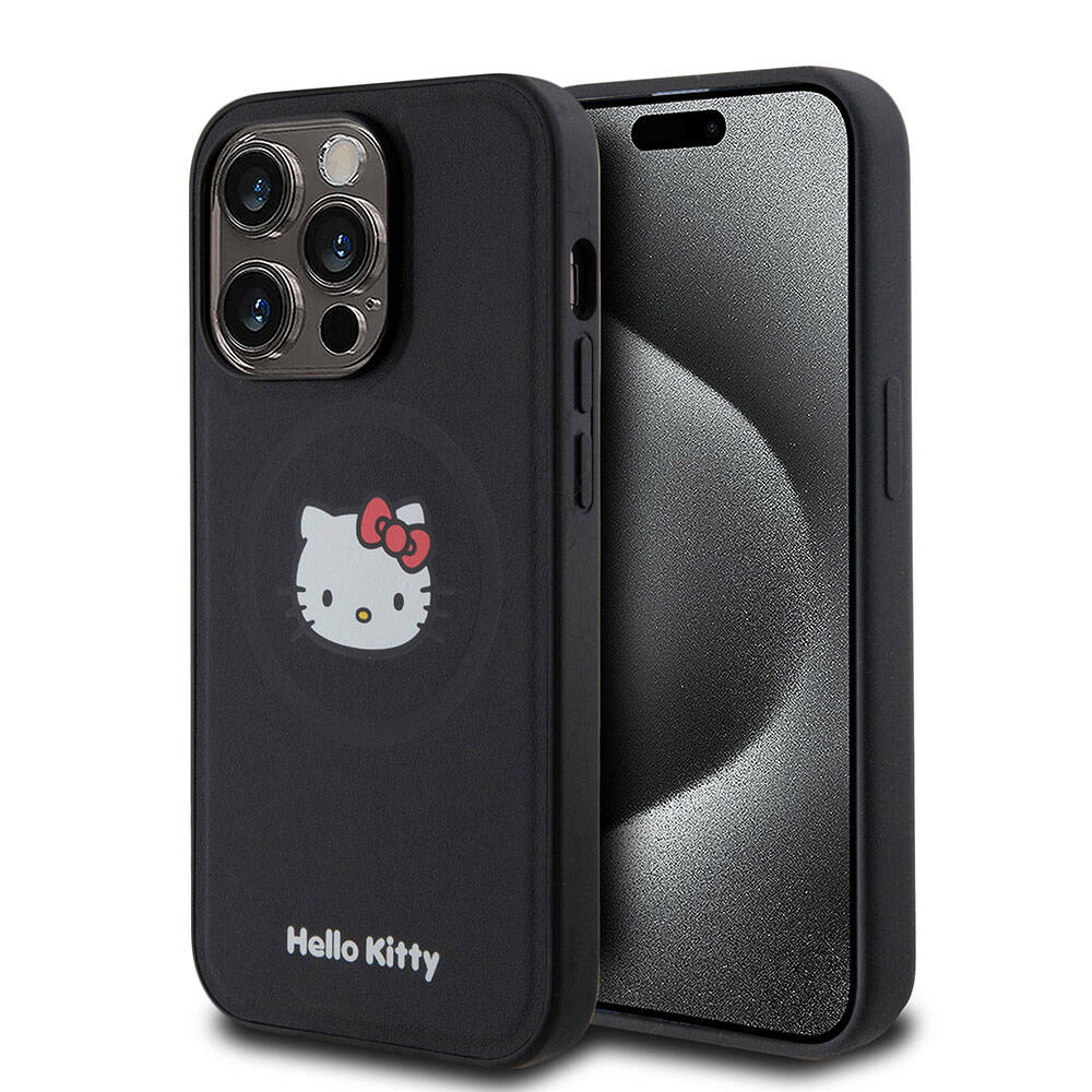 Apple iPhone 15 Uyumlu Pro Uyumlu Kılıf Hello Kitty Orjinal Lisanslı M-safe Şarj Özellikli Kitty Head Deri Kapak - 7