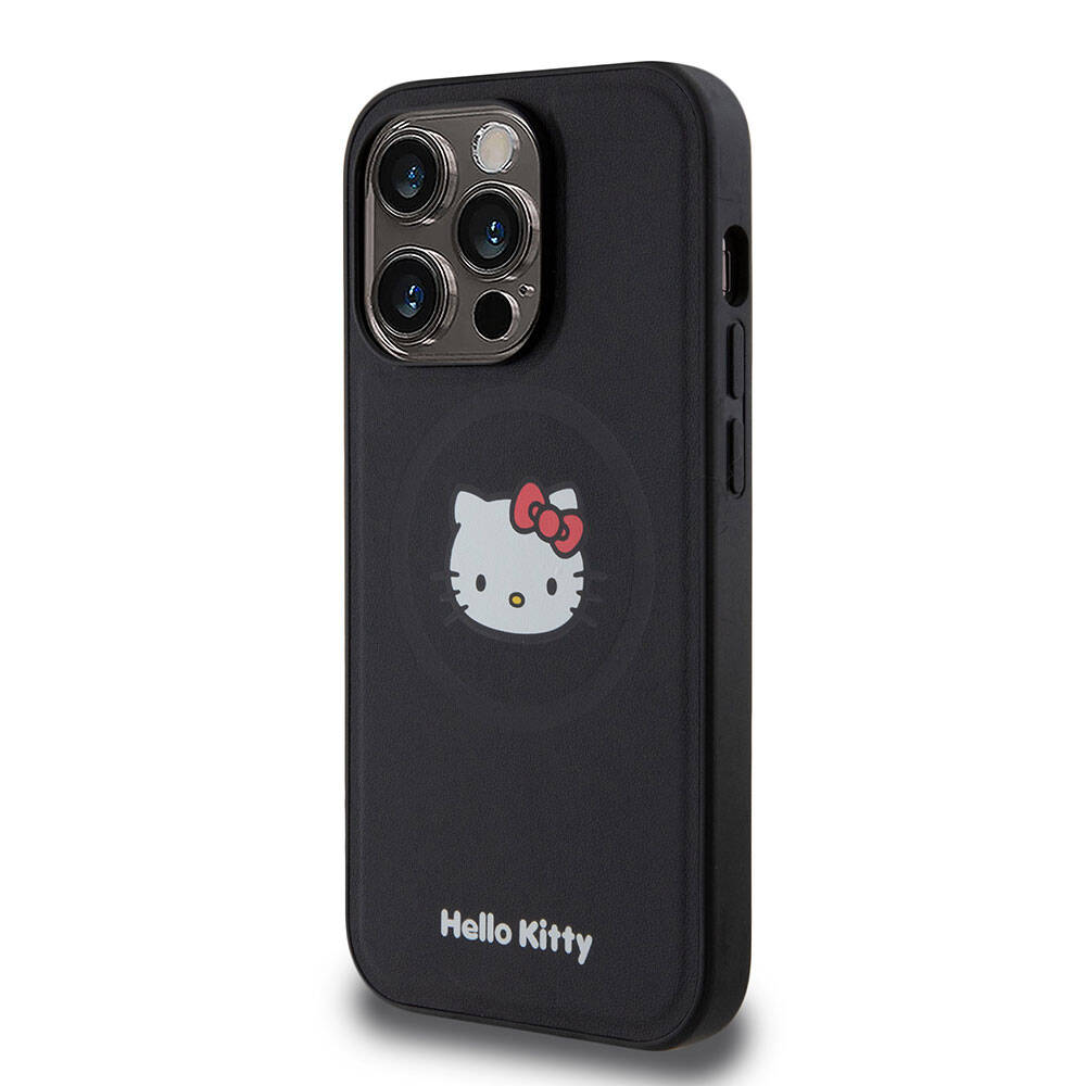 Apple iPhone 15 Uyumlu Pro Uyumlu Kılıf Hello Kitty Orjinal Lisanslı M-safe Şarj Özellikli Kitty Head Deri Kapak - 8