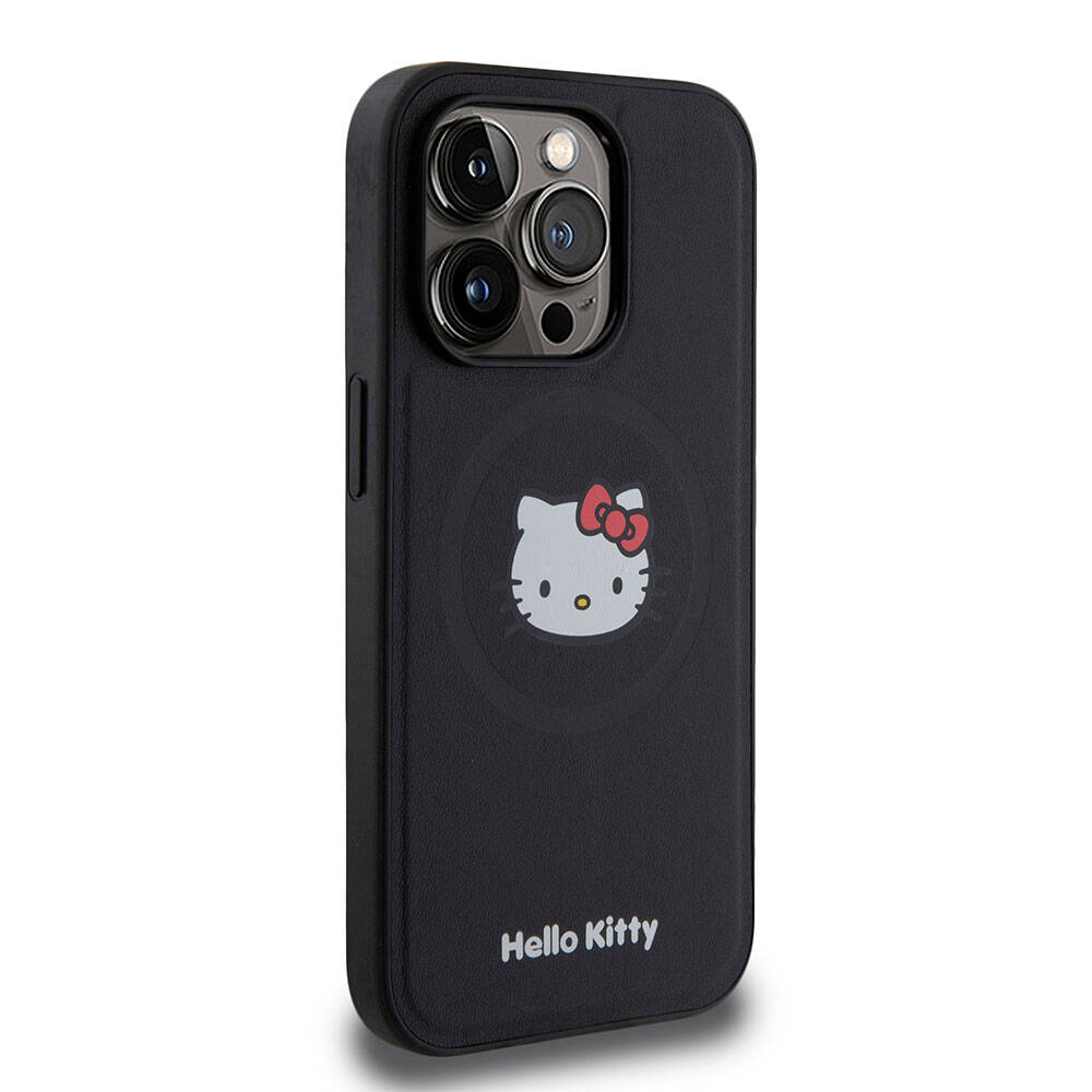 Apple iPhone 15 Uyumlu Pro Uyumlu Kılıf Hello Kitty Orjinal Lisanslı M-safe Şarj Özellikli Kitty Head Deri Kapak - 9