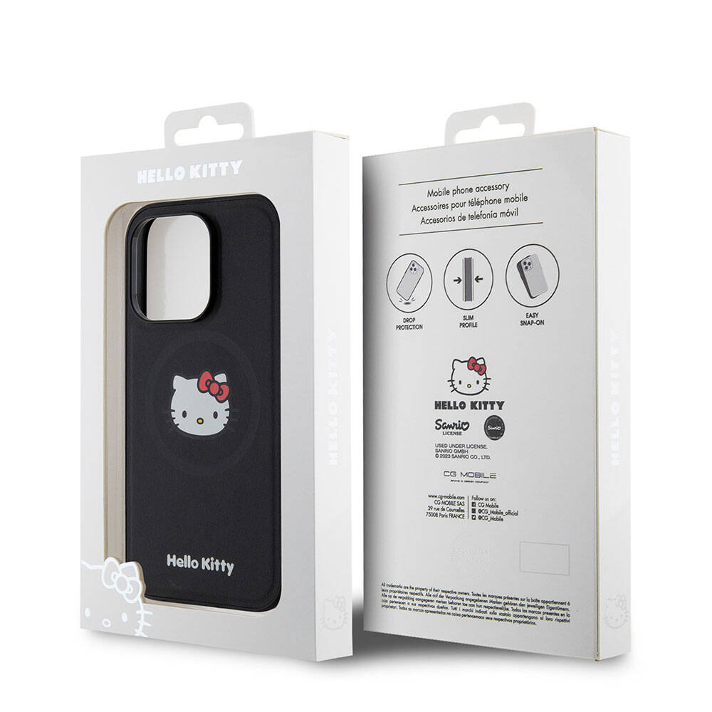 Apple iPhone 15 Uyumlu Pro Uyumlu Kılıf Hello Kitty Orjinal Lisanslı M-safe Şarj Özellikli Kitty Head Deri Kapak - 13