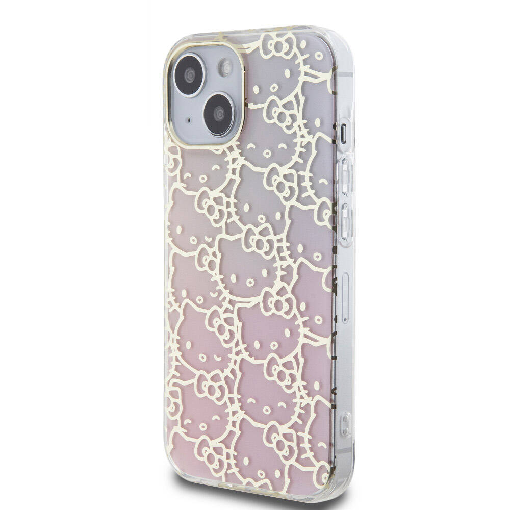 Apple iPhone 15 Uyumlu Kılıf Hello Kitty Orjinal Lisanslı Renk Geçişli Elektroplating Kaplama Kitty Head Desenli Kapak - 1