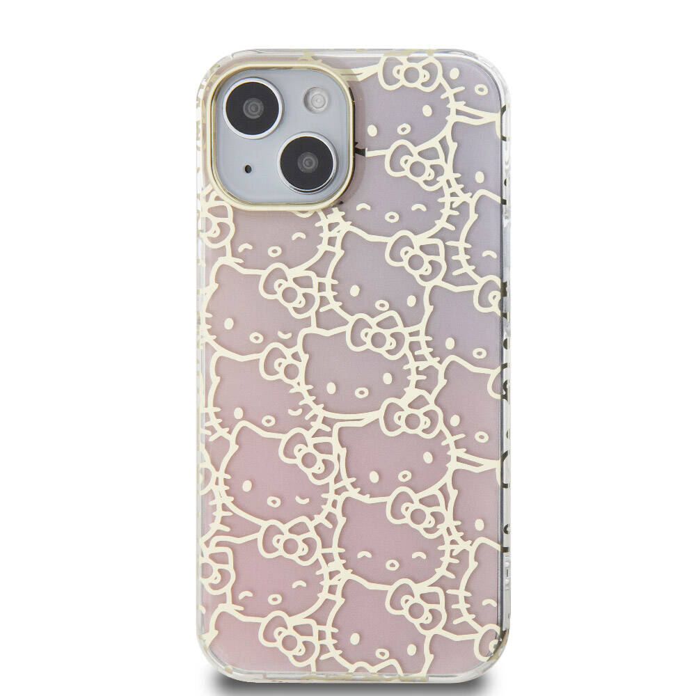 Apple iPhone 15 Uyumlu Kılıf Hello Kitty Orjinal Lisanslı Renk Geçişli Elektroplating Kaplama Kitty Head Desenli Kapak - 2