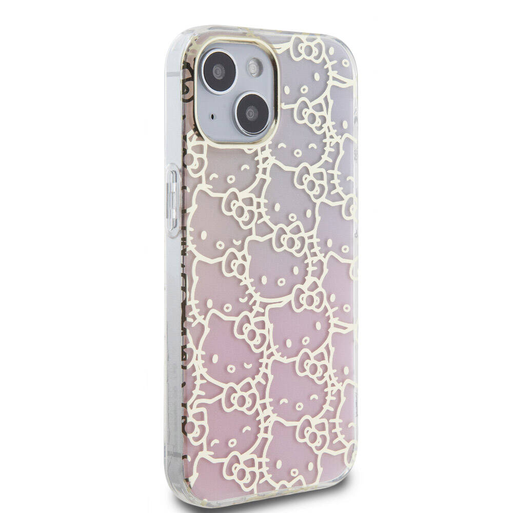 Apple iPhone 15 Uyumlu Kılıf Hello Kitty Orjinal Lisanslı Renk Geçişli Elektroplating Kaplama Kitty Head Desenli Kapak - 3