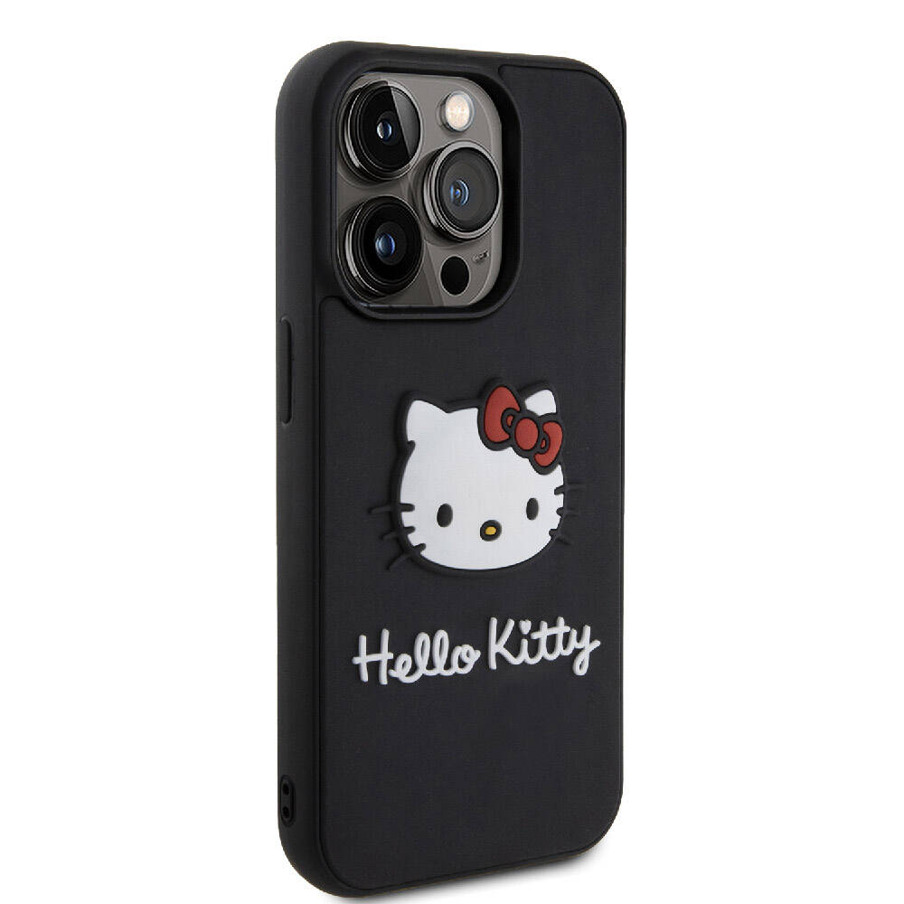 Apple iPhone 15 Uyumlu Pro Uyumlu Kılıf Hello Kitty Orjinal Lisanslı Yazı ve İkonik Logolu 3D Rubber Kitty Head Kapak - 10