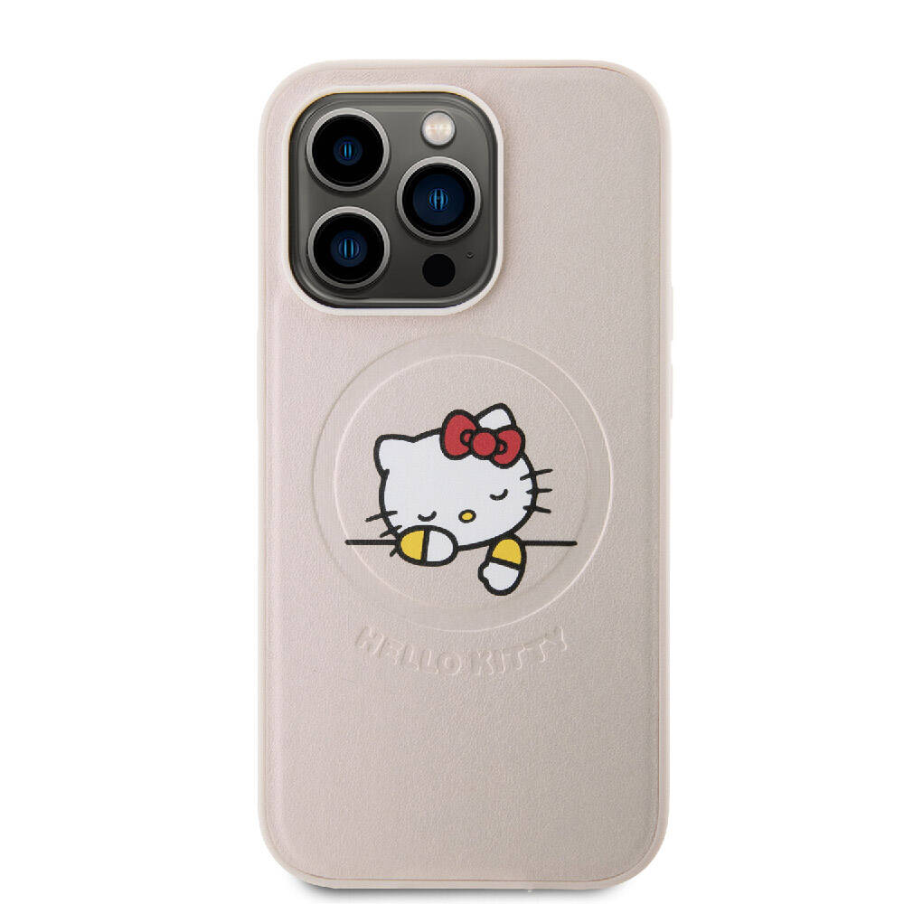 Apple iPhone 15 Uyumlu Pro Uyumlu Kılıf Hello Kitty Orjinal Lisanslı M-safe Şarj Özellikli Baskı Logolu Uyuyan Kitty Deri Kapak - 2