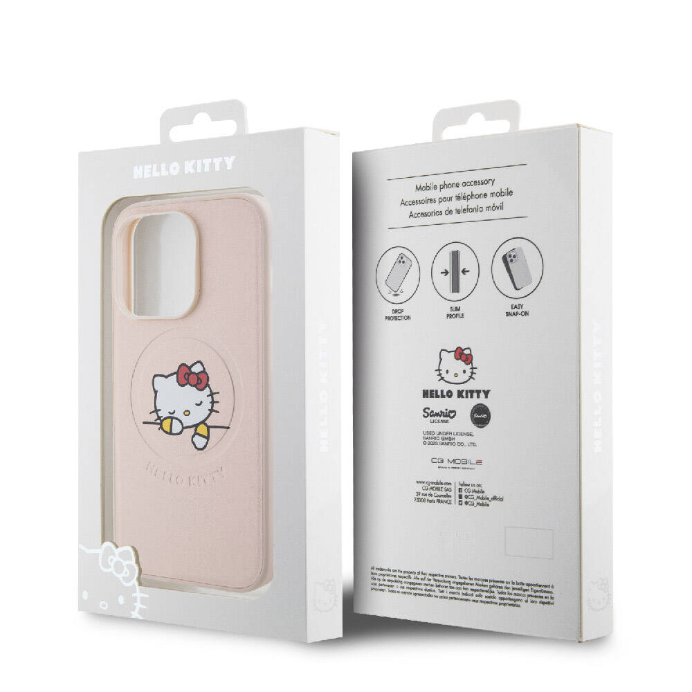 Apple iPhone 15 Uyumlu Pro Uyumlu Kılıf Hello Kitty Orjinal Lisanslı M-safe Şarj Özellikli Baskı Logolu Uyuyan Kitty Deri Kapak - 7