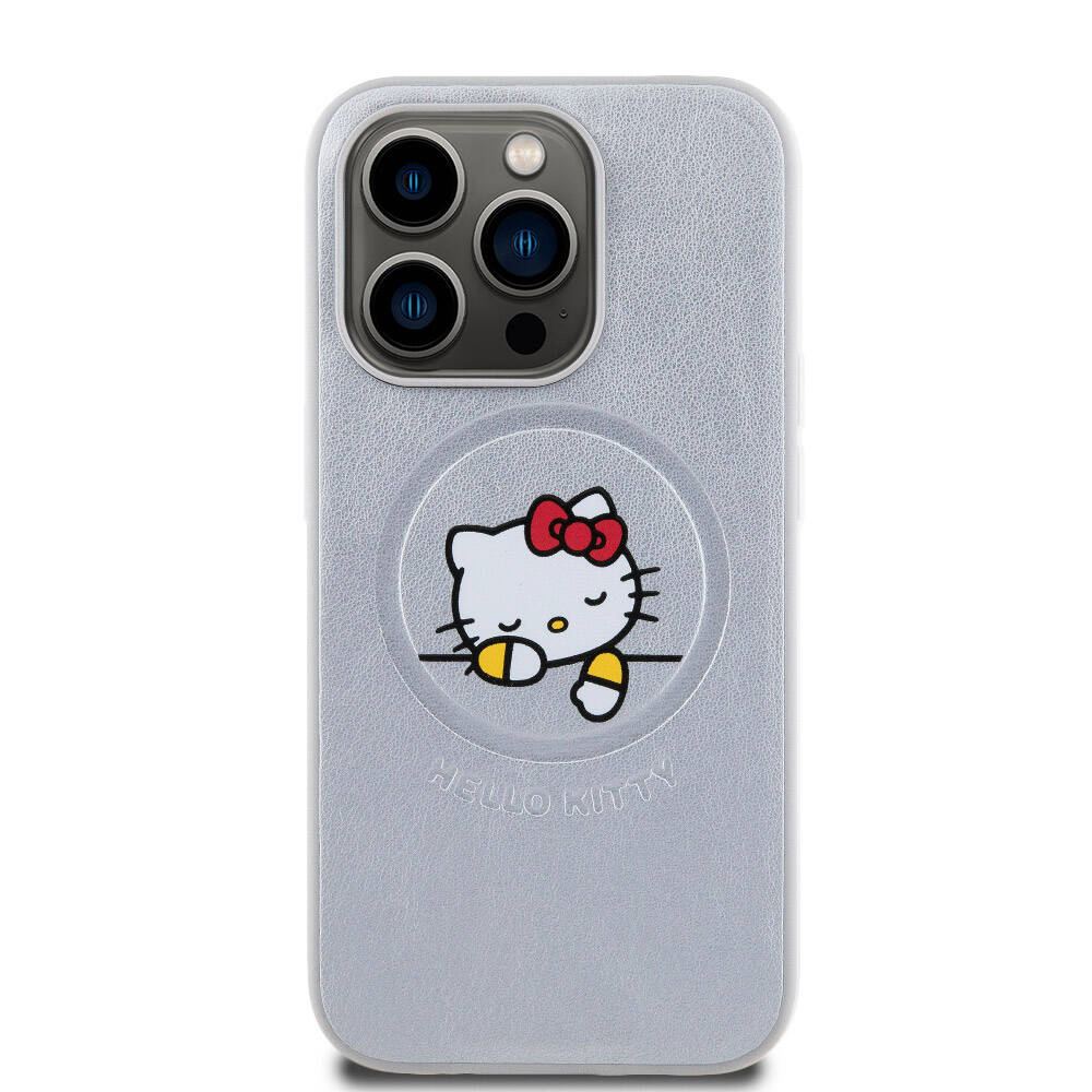 Apple iPhone 15 Uyumlu Pro Uyumlu Kılıf Hello Kitty Orjinal Lisanslı M-safe Şarj Özellikli Baskı Logolu Uyuyan Kitty Deri Kapak - 9
