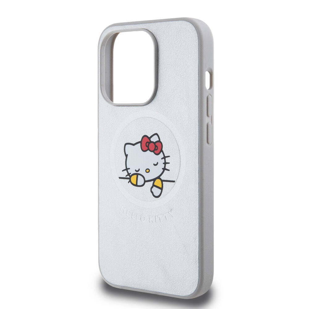 Apple iPhone 15 Uyumlu Pro Uyumlu Kılıf Hello Kitty Orjinal Lisanslı M-safe Şarj Özellikli Baskı Logolu Uyuyan Kitty Deri Kapak - 12