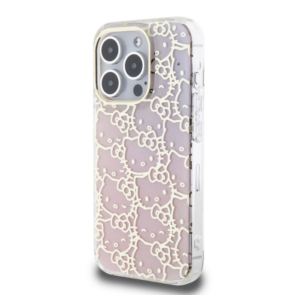 Apple iPhone 15 Uyumlu Pro Uyumlu Kılıf Hello Kitty Orjinal Lisanslı Renk Geçişli Elektroplating Kaplama Kitty Head Desenli Kapak - 1