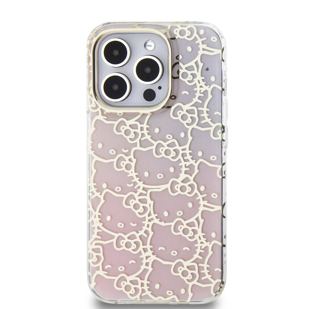 Apple iPhone 15 Uyumlu Pro Uyumlu Kılıf Hello Kitty Orjinal Lisanslı Renk Geçişli Elektroplating Kaplama Kitty Head Desenli Kapak - 2