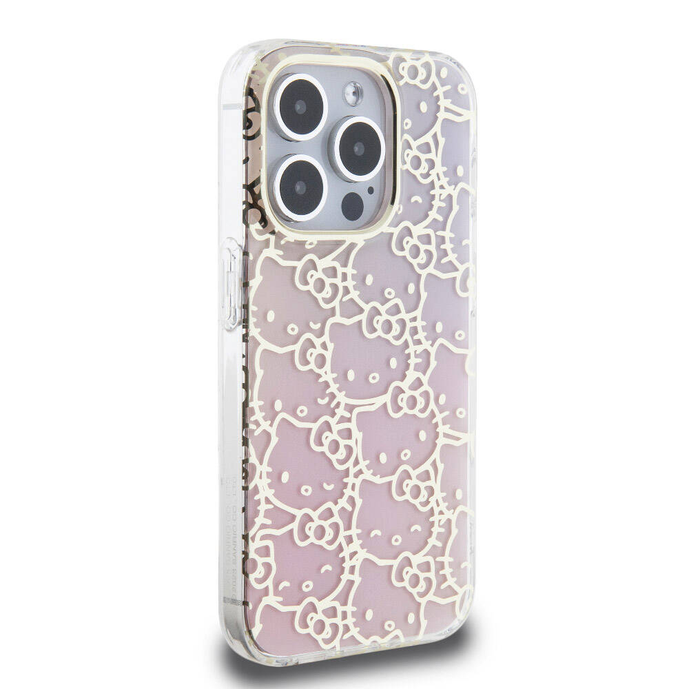 Apple iPhone 15 Uyumlu Pro Uyumlu Kılıf Hello Kitty Orjinal Lisanslı Renk Geçişli Elektroplating Kaplama Kitty Head Desenli Kapak - 3