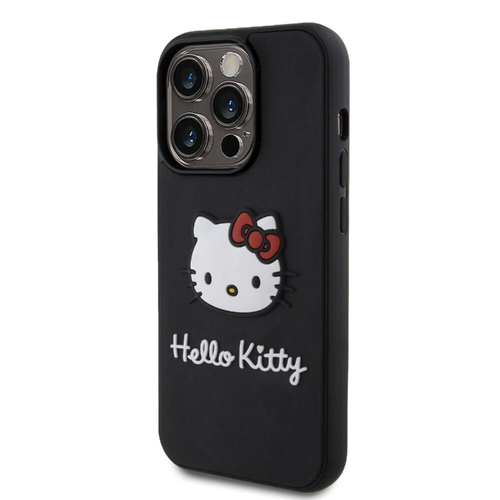 Apple iPhone 15 Uyumlu Pro Uyumlu Max Uyumlu Kılıf Hello Kitty Orjinal Lisanslı Yazı ve İkonik Logolu 3D Rubber Kitty Head Kapak - 1