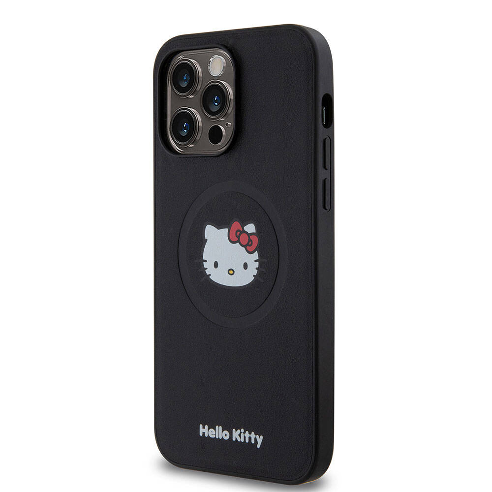 Apple iPhone 15 Uyumlu Pro Uyumlu Max Uyumlu Kılıf Hello Kitty Orjinal Lisanslı M-safe Şarj Özellikli Kitty Head Deri Kapak - 1