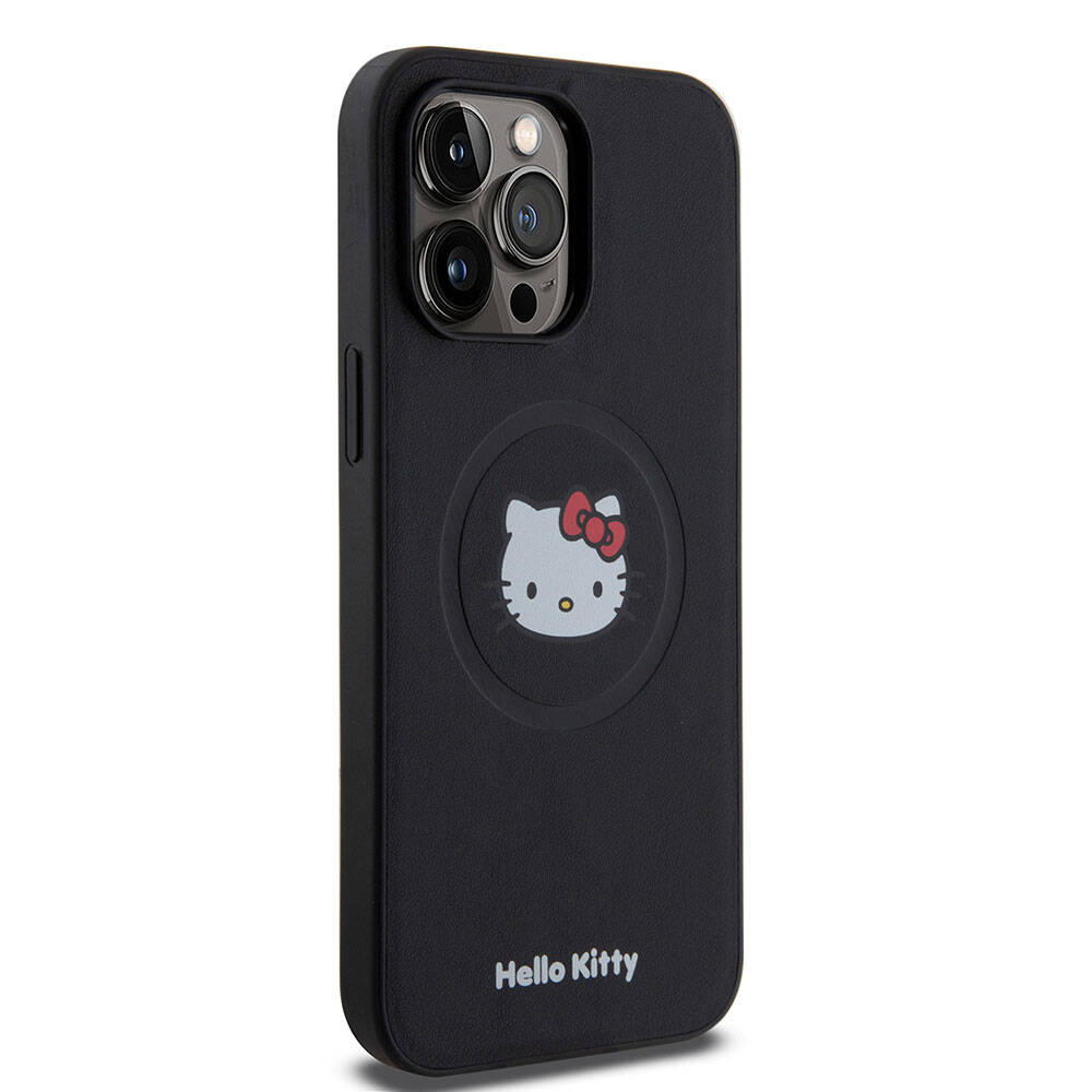 Apple iPhone 15 Uyumlu Pro Uyumlu Max Uyumlu Kılıf Hello Kitty Orjinal Lisanslı M-safe Şarj Özellikli Kitty Head Deri Kapak - 2