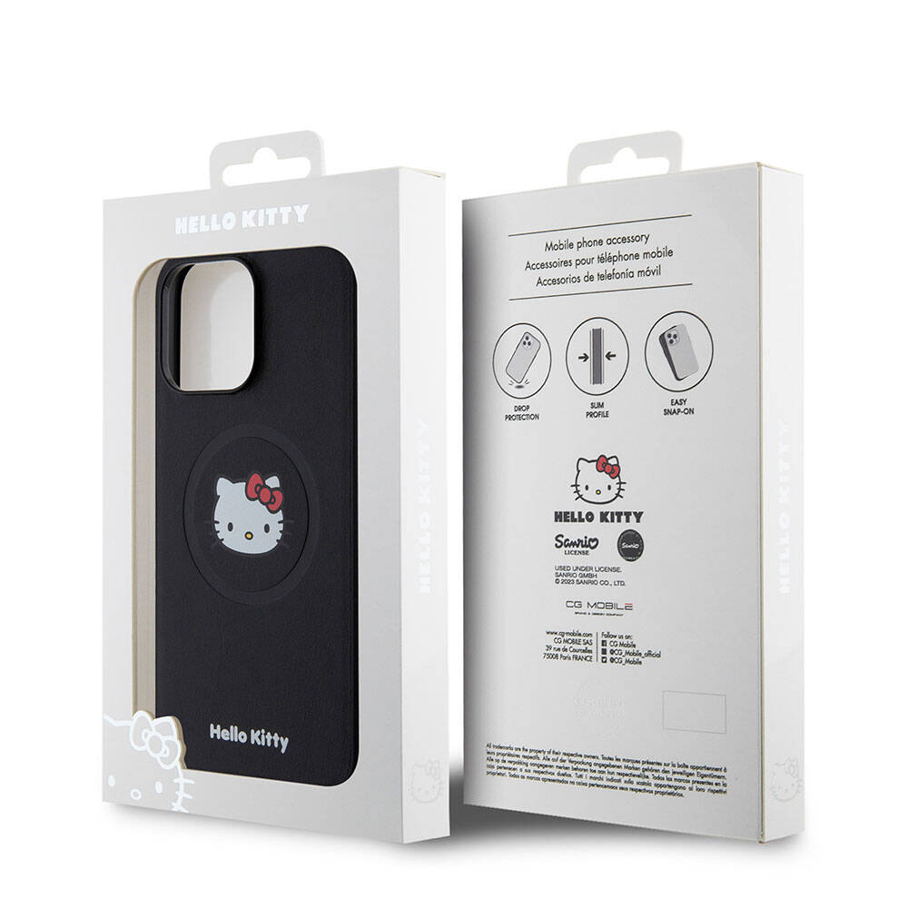 Apple iPhone 15 Uyumlu Pro Uyumlu Max Uyumlu Kılıf Hello Kitty Orjinal Lisanslı M-safe Şarj Özellikli Kitty Head Deri Kapak - 6