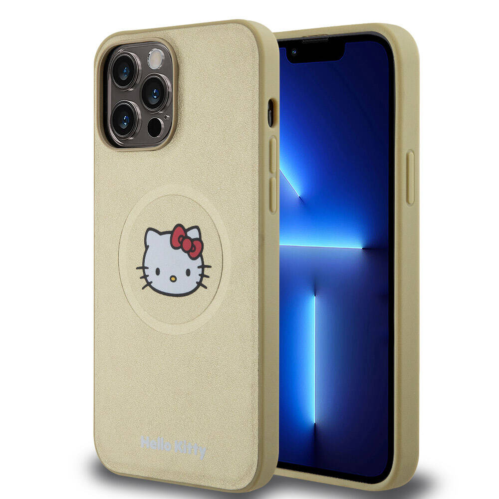 Apple iPhone 15 Uyumlu Pro Uyumlu Max Uyumlu Kılıf Hello Kitty Orjinal Lisanslı M-safe Şarj Özellikli Kitty Head Deri Kapak - 7