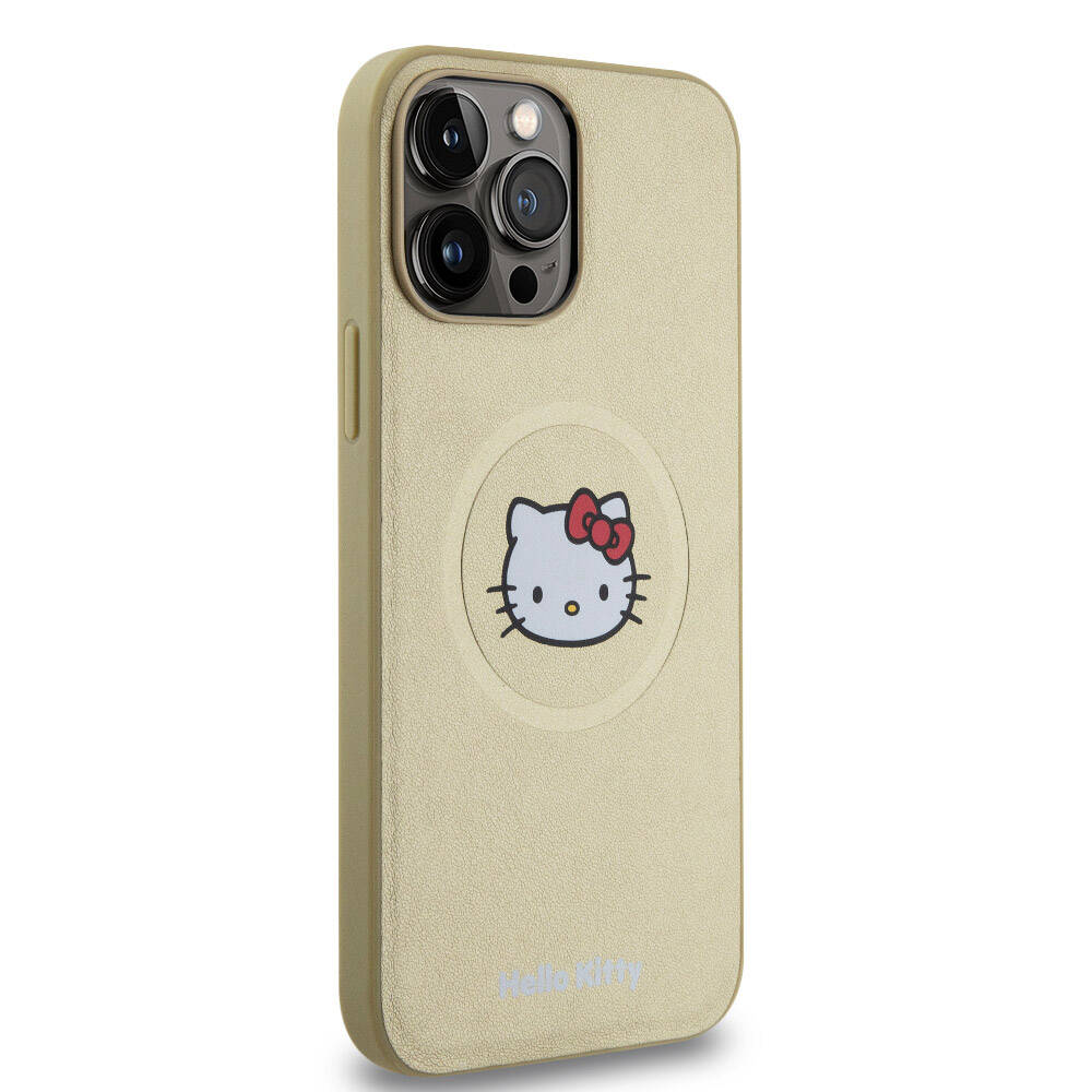Apple iPhone 15 Uyumlu Pro Uyumlu Max Uyumlu Kılıf Hello Kitty Orjinal Lisanslı M-safe Şarj Özellikli Kitty Head Deri Kapak - 9