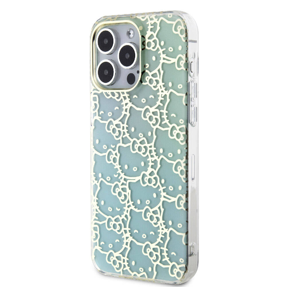 Apple iPhone 15 Uyumlu Pro Uyumlu Max Uyumlu Kılıf Hello Kitty Orjinal Lisanslı Renk Geçişli Elektroplating Kaplama Kitty Head Desenli Kapak - 1