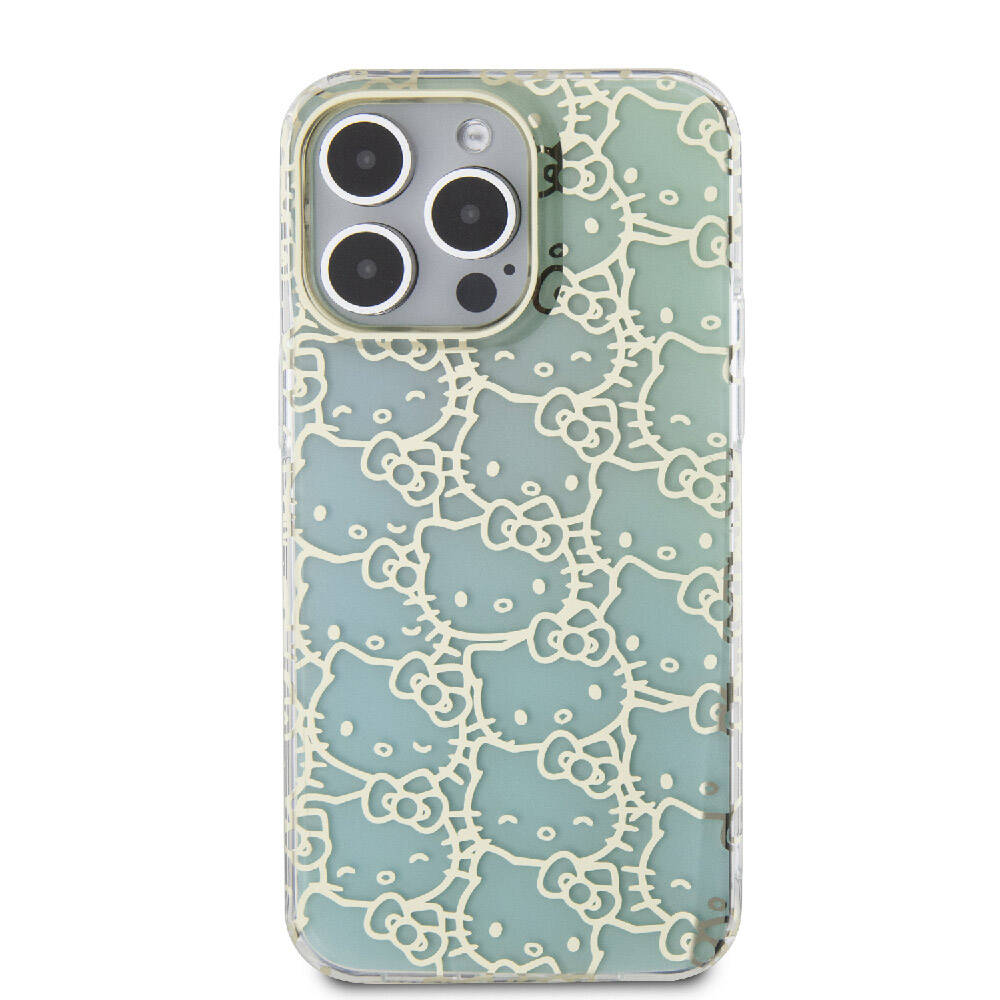 Apple iPhone 15 Uyumlu Pro Uyumlu Max Uyumlu Kılıf Hello Kitty Orjinal Lisanslı Renk Geçişli Elektroplating Kaplama Kitty Head Desenli Kapak - 2