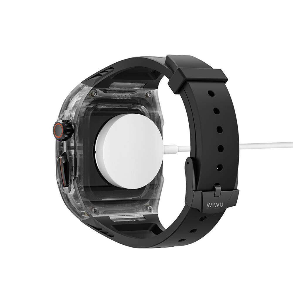 Apple Watch 7 45mm Uyumlu Wiwu Wi-WB013 Rambo Serisi 2in1 Şeffaf PC Kasa Koruyuculu Kauçuk Kordon - 8