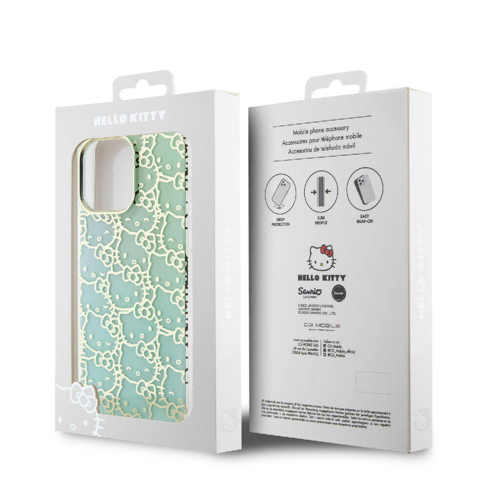 Apple iPhone 15 Uyumlu Pro Uyumlu Max Uyumlu Kılıf Hello Kitty Orjinal Lisanslı Renk Geçişli Elektroplating Kaplama Kitty Head Desenli Kapak - 7