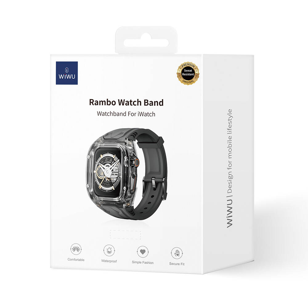 Apple Watch 7 45mm Uyumlu Wiwu Wi-WB013 Rambo Serisi 2in1 Şeffaf PC Kasa Koruyuculu Kauçuk Kordon - 13