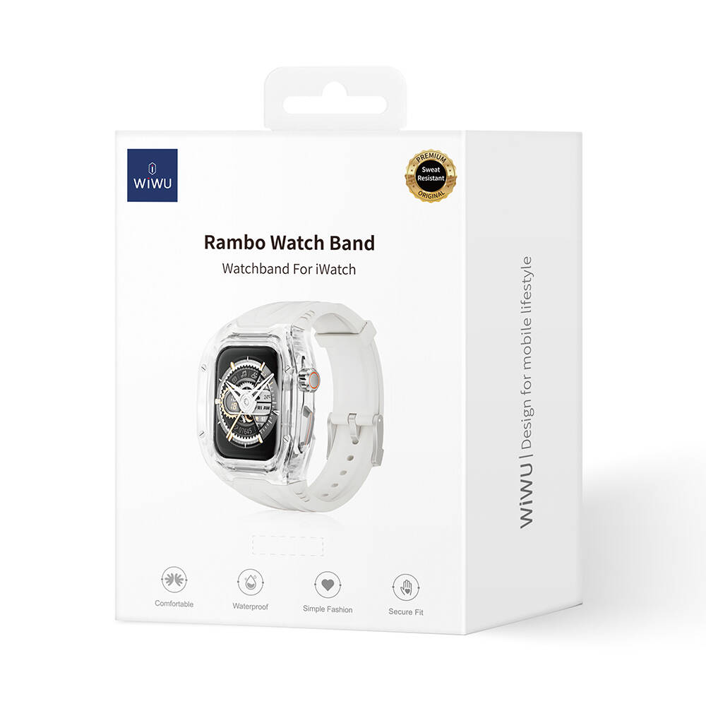 Apple Watch 7 45mm Uyumlu Wiwu Wi-WB013 Rambo Serisi 2in1 Şeffaf PC Kasa Koruyuculu Kauçuk Kordon - 14