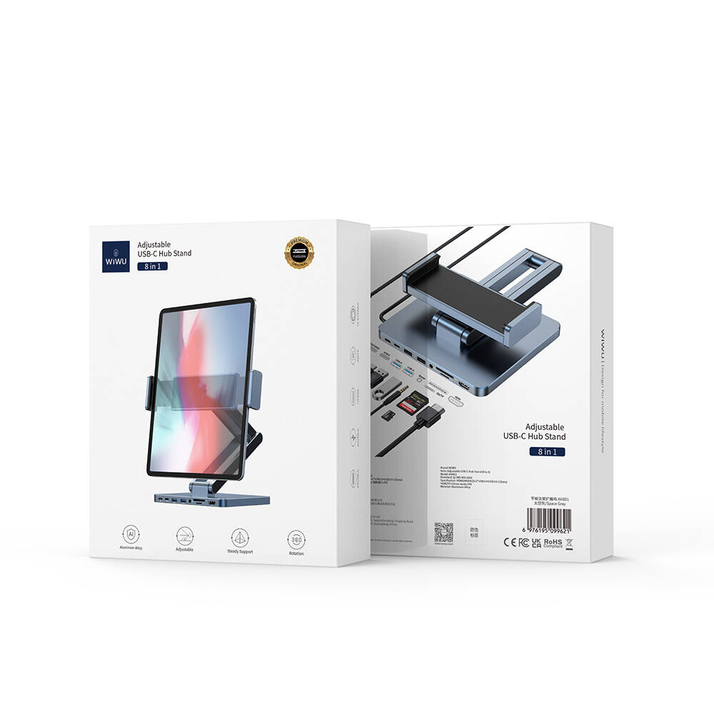 Wiwu AH801 8in1 HDMI (4K@60Hz) Girişli Type-C Hub Bağlantı İstasyonlu Ayarlanabilir Tablet Standı - 2