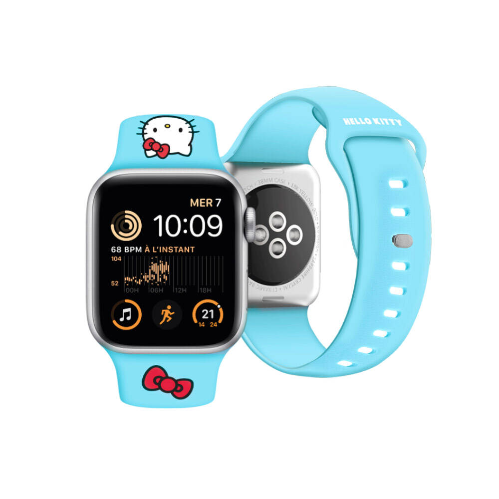 Apple Watch 38mm Uyumlu Hello Kitty Orjinal Lisanslı Yazı Logolu Fiyonk & Kitty Head Silikon Kordon - 1