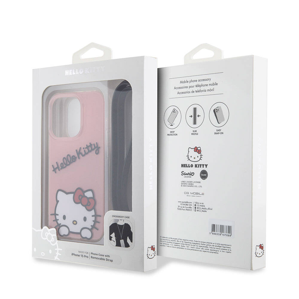 Apple iPhone 15 Uyumlu Pro Uyumlu Kılıf Hello Kitty Orjinal Lisanslı Askılı Yazı ve İkonik Logolu Daydreaming Kapak - 9