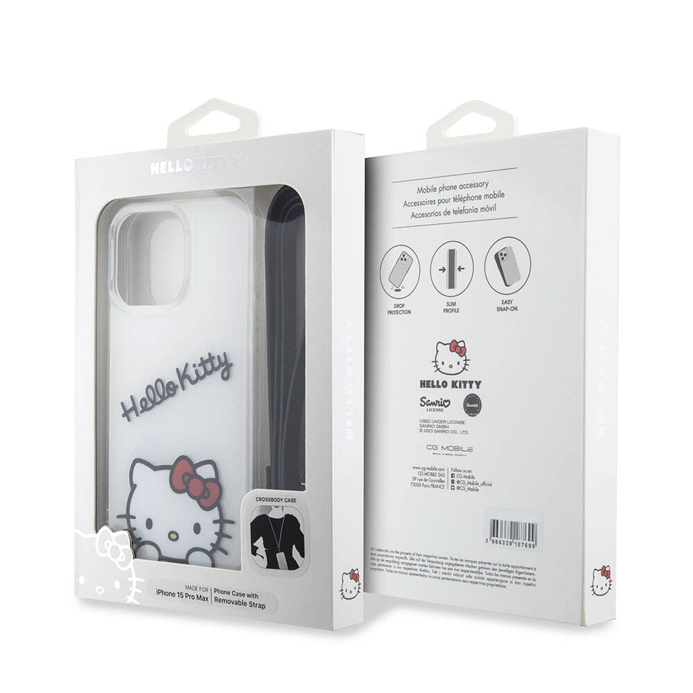 Apple iPhone 15 Uyumlu Pro Uyumlu Max Uyumlu Kılıf Hello Kitty Orjinal Lisanslı Askılı Yazı ve İkonik Logolu Daydreaming Kapak - 15