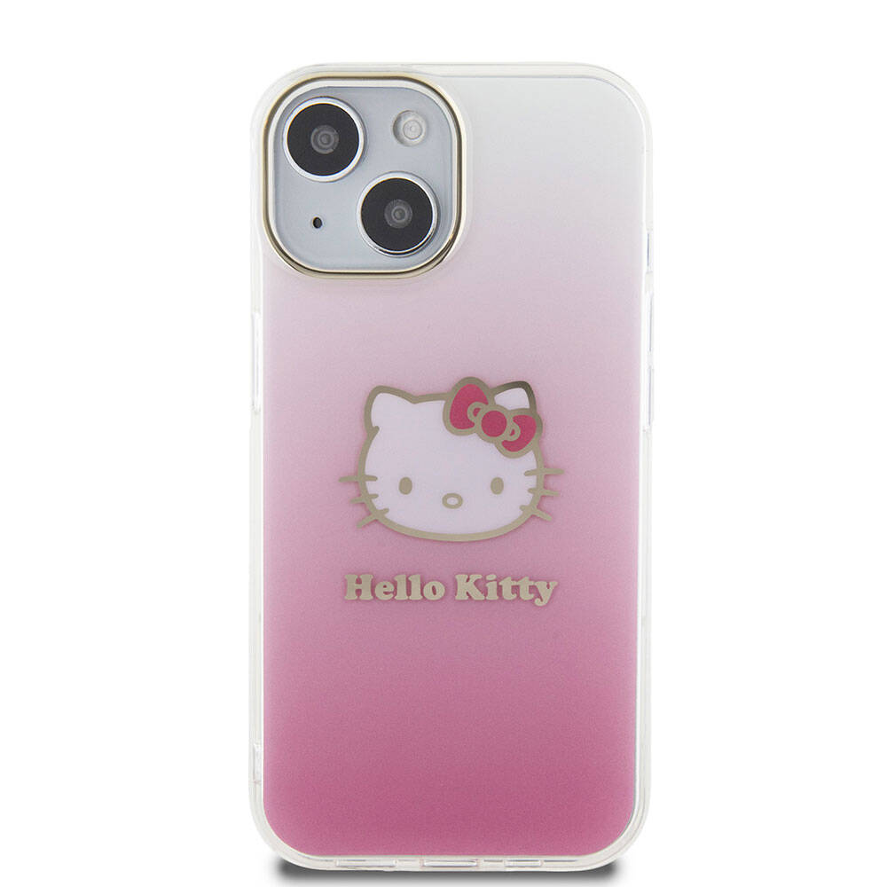Apple iPhone 15 Uyumlu Kılıf Hello Kitty Orjinal Lisanslı Yazı ve İkonik Logolu Elektroplating Kaplama Gradyan Kapak - 2