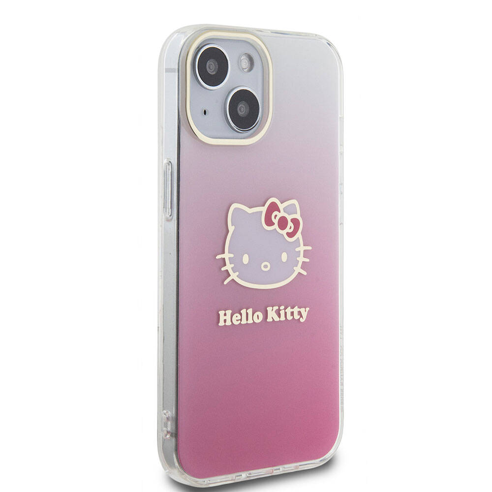 Apple iPhone 15 Uyumlu Kılıf Hello Kitty Orjinal Lisanslı Yazı ve İkonik Logolu Elektroplating Kaplama Gradyan Kapak - 3
