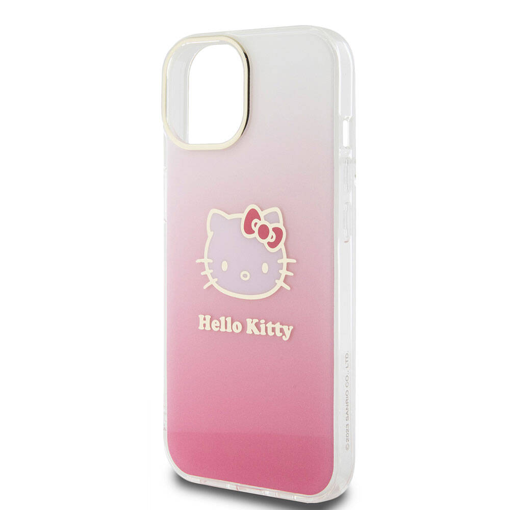 Apple iPhone 15 Uyumlu Kılıf Hello Kitty Orjinal Lisanslı Yazı ve İkonik Logolu Elektroplating Kaplama Gradyan Kapak - 5