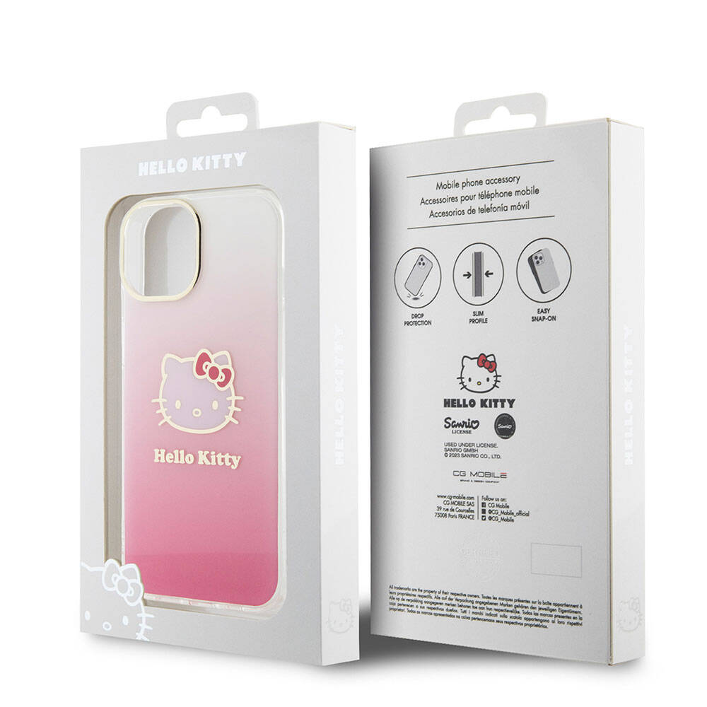 Apple iPhone 15 Uyumlu Kılıf Hello Kitty Orjinal Lisanslı Yazı ve İkonik Logolu Elektroplating Kaplama Gradyan Kapak - 7