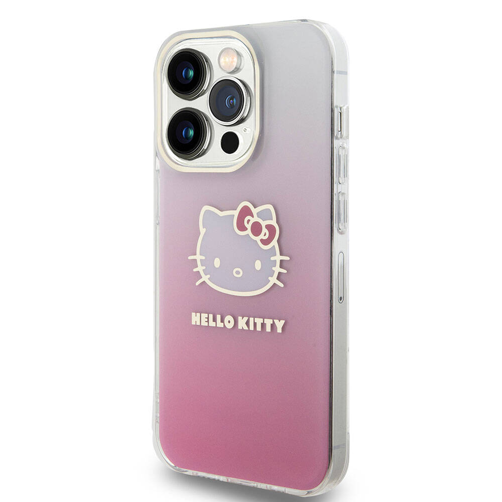 Apple iPhone 15 Uyumlu Pro Uyumlu Kılıf Hello Kitty Orjinal Lisanslı Yazı ve İkonik Logolu Elektroplating Kaplama Gradyan Kapak - 1