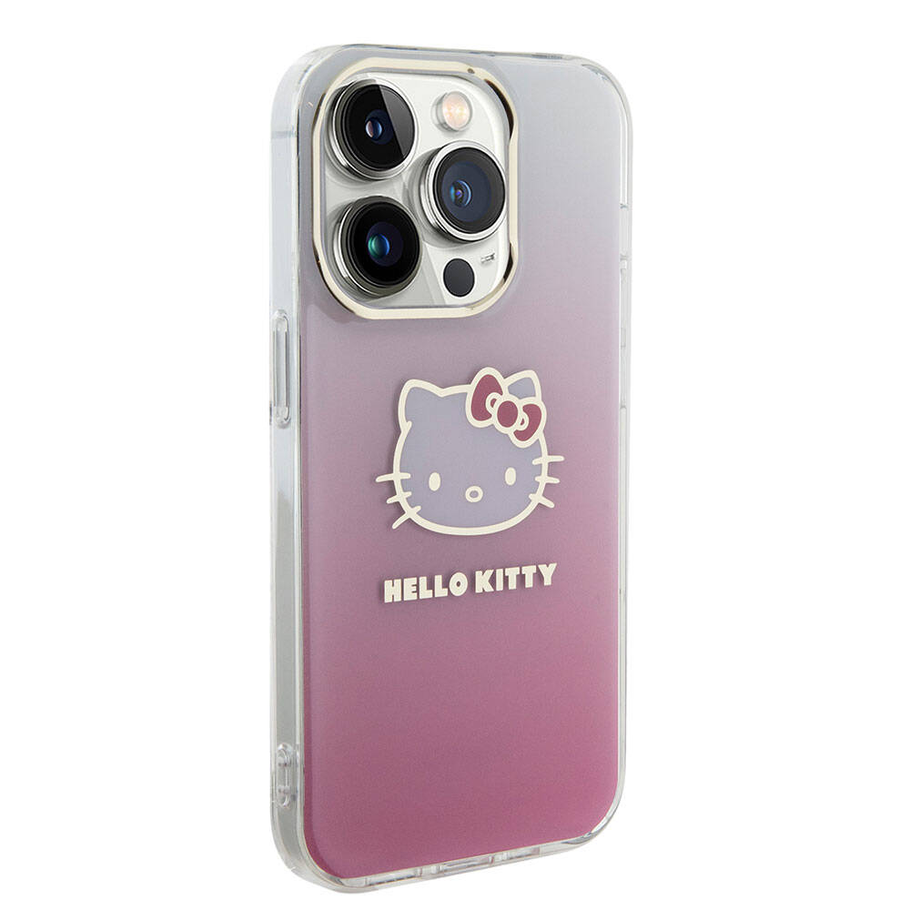 Apple iPhone 15 Uyumlu Pro Uyumlu Kılıf Hello Kitty Orjinal Lisanslı Yazı ve İkonik Logolu Elektroplating Kaplama Gradyan Kapak - 3