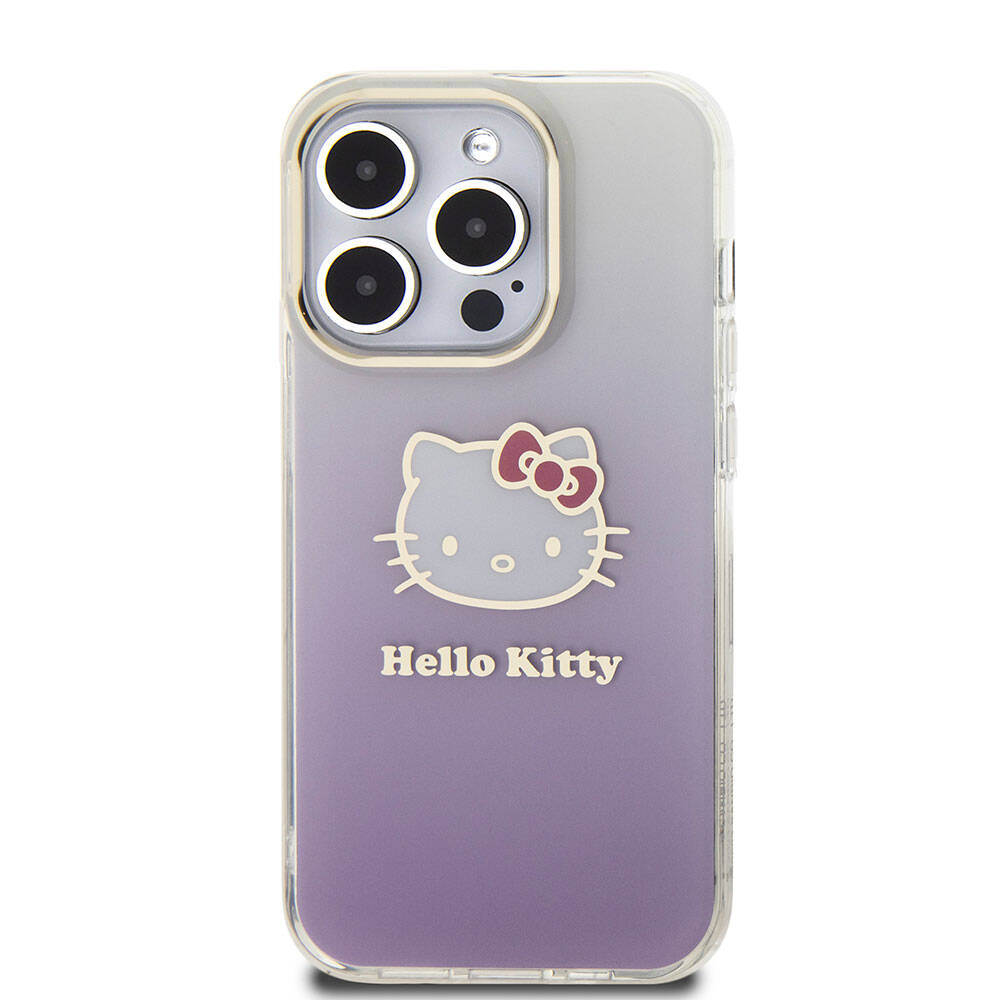 Apple iPhone 15 Uyumlu Pro Uyumlu Kılıf Hello Kitty Orjinal Lisanslı Yazı ve İkonik Logolu Elektroplating Kaplama Gradyan Kapak - 9