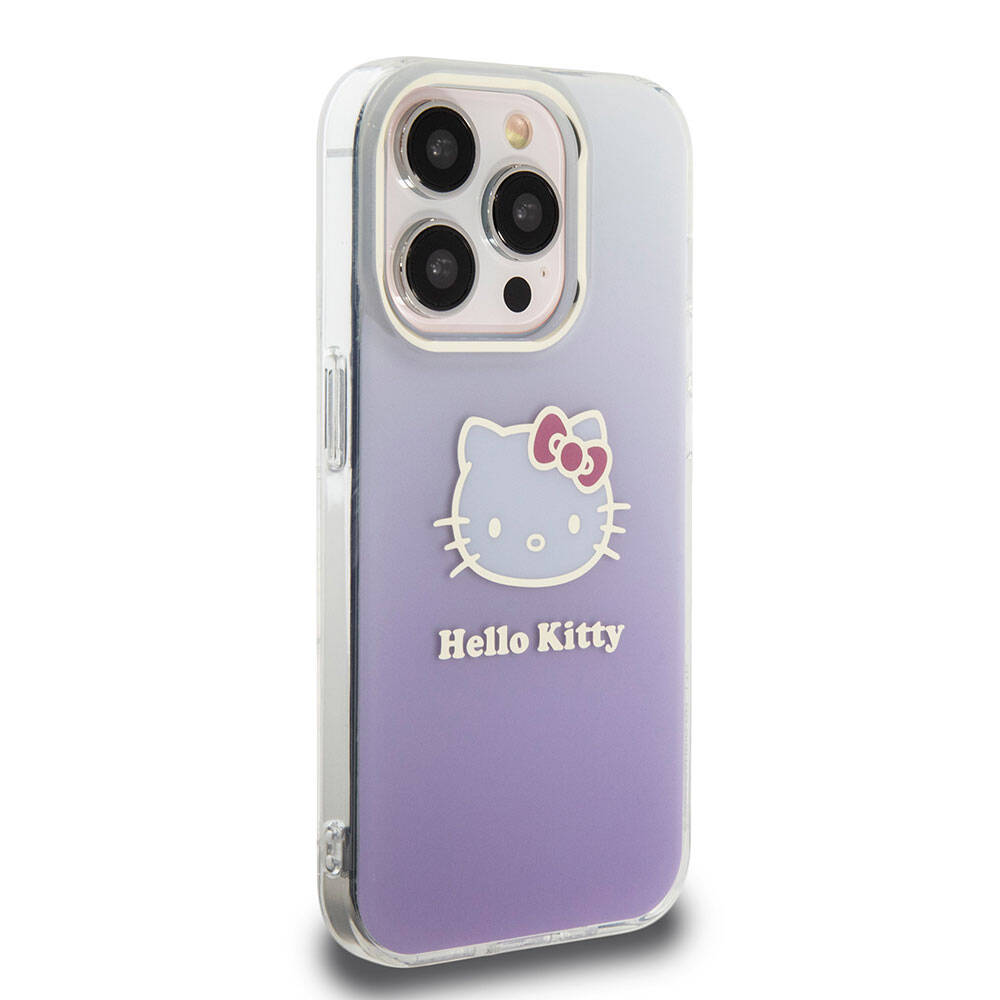Apple iPhone 15 Uyumlu Pro Uyumlu Kılıf Hello Kitty Orjinal Lisanslı Yazı ve İkonik Logolu Elektroplating Kaplama Gradyan Kapak - 10