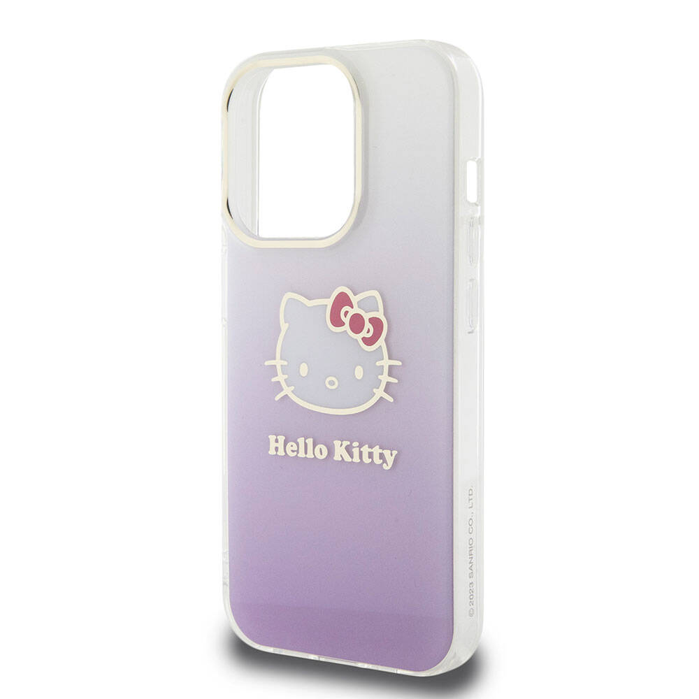 Apple iPhone 15 Uyumlu Pro Uyumlu Kılıf Hello Kitty Orjinal Lisanslı Yazı ve İkonik Logolu Elektroplating Kaplama Gradyan Kapak - 12