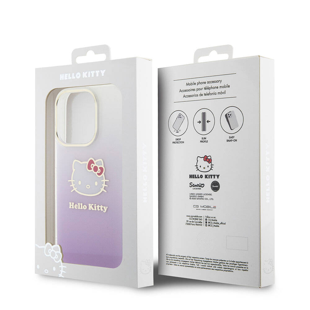 Apple iPhone 15 Uyumlu Pro Uyumlu Kılıf Hello Kitty Orjinal Lisanslı Yazı ve İkonik Logolu Elektroplating Kaplama Gradyan Kapak - 14