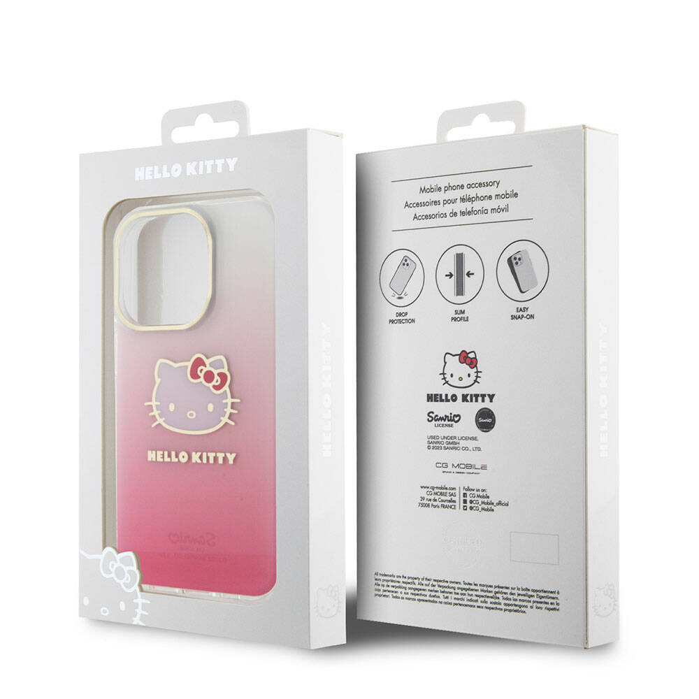 Apple iPhone 15 Uyumlu Pro Uyumlu Max Uyumlu Kılıf Hello Kitty Orjinal Lisanslı Yazı ve İkonik Logolu Elektroplating Kaplama Gradyan Kapak - 14