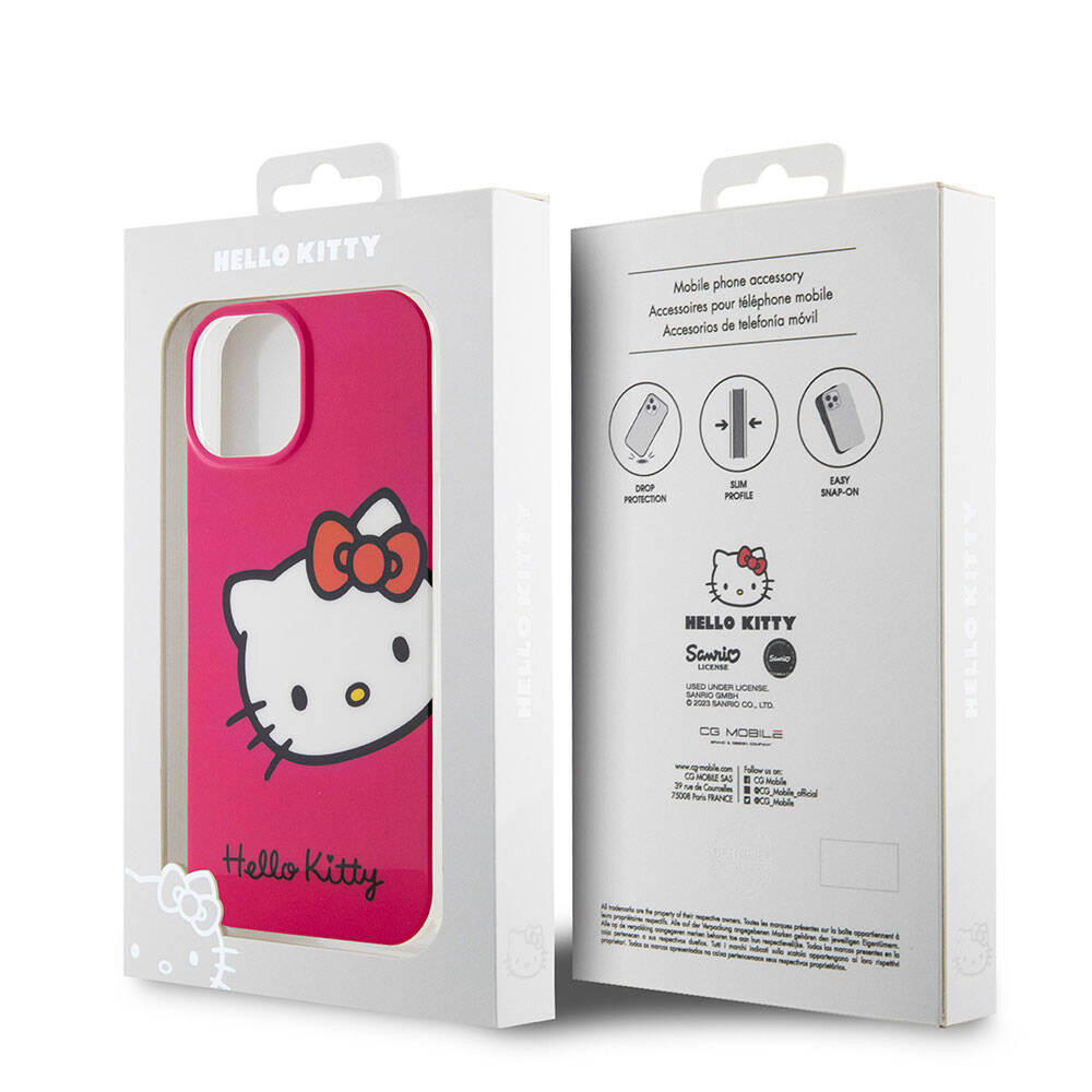 Apple iPhone 15 Uyumlu Kılıf Hello Kitty Orjinal Lisanslı Yazı ve İkonik Logolu Kitty Head Kapak - 14