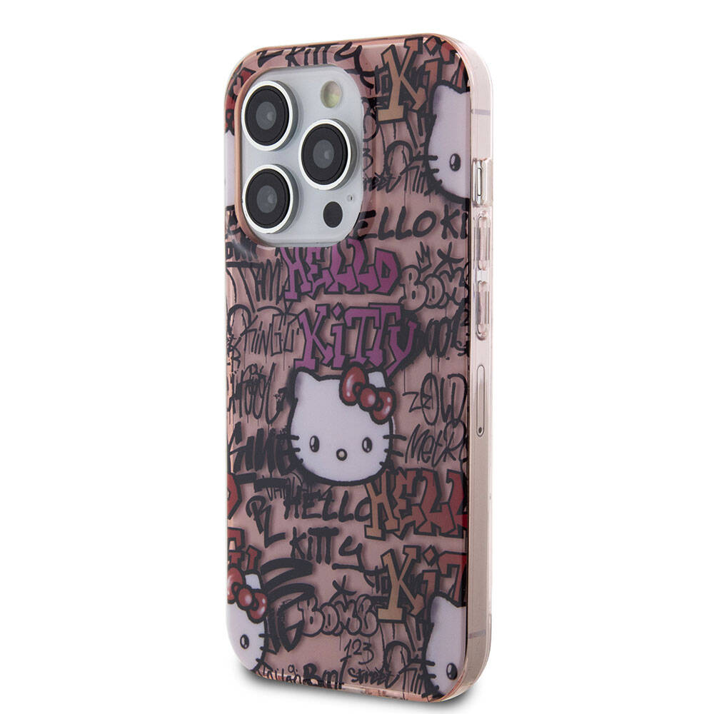 Apple iPhone 15 Uyumlu Pro Uyumlu Kılıf Hello Kitty Orjinal Lisanslı İkonik Logolu Etiket Graffiti Kapak - 1