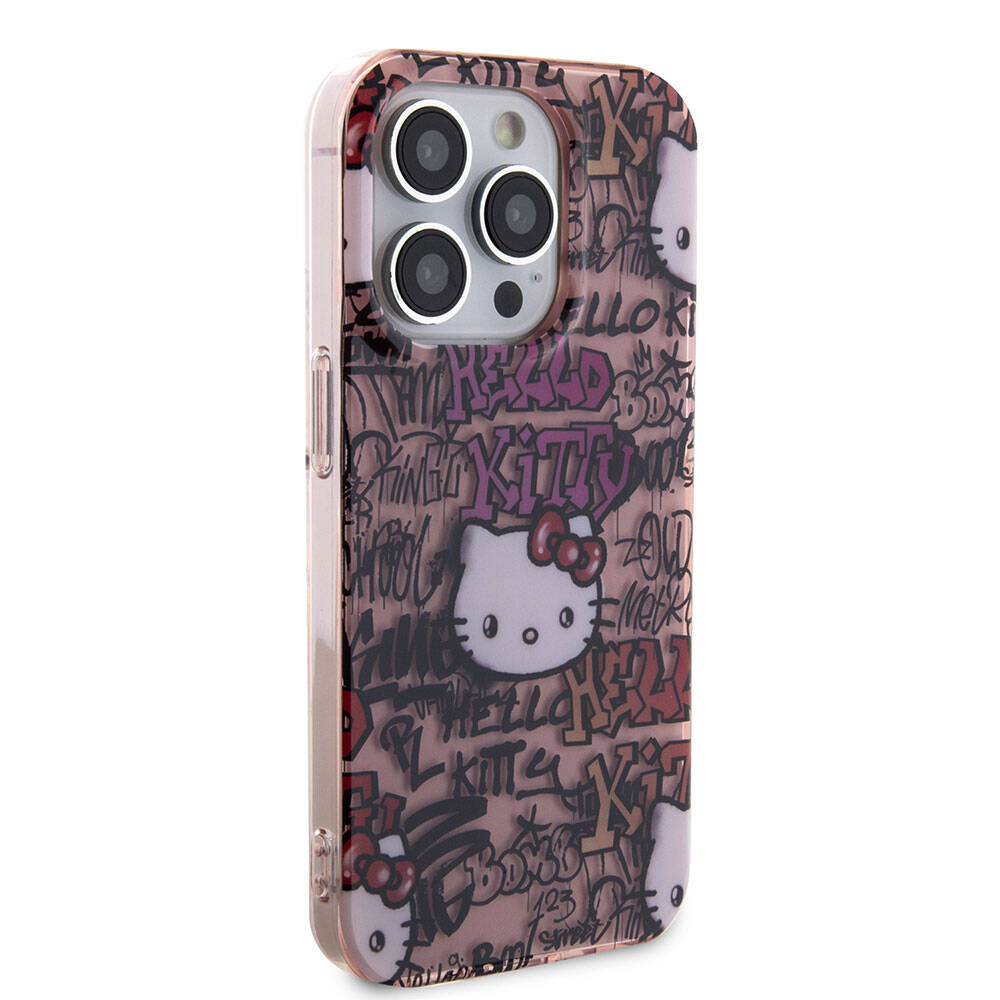 Apple iPhone 15 Uyumlu Pro Uyumlu Kılıf Hello Kitty Orjinal Lisanslı İkonik Logolu Etiket Graffiti Kapak - 3